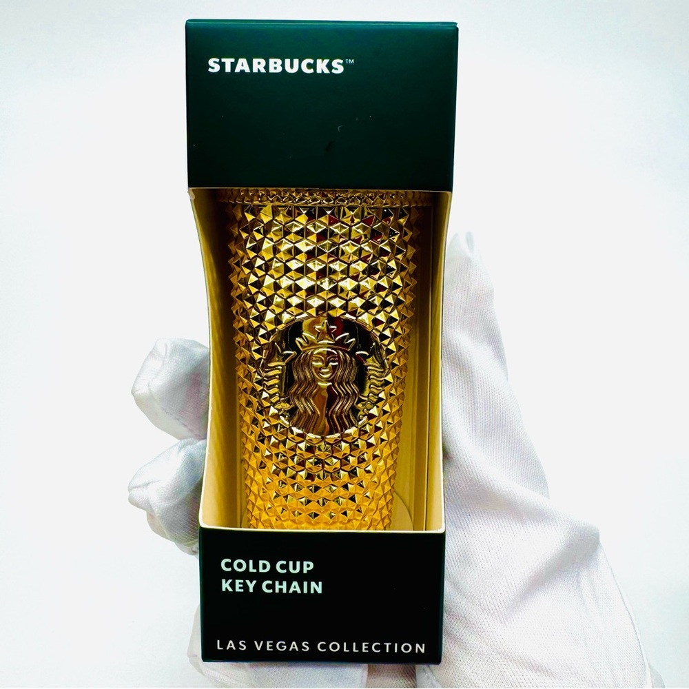 Starbucks 2024 Las Vegas Collection Gold Studded Cold Cup Ornament Keychain